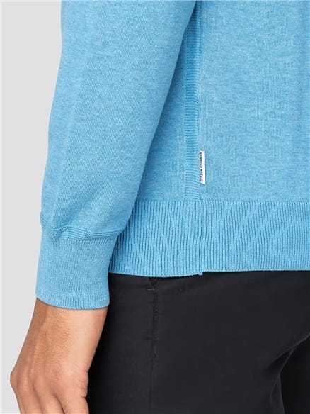 Blue Cotton Knitted Crew Neck Jumper