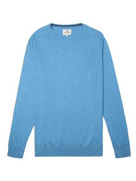 Blue Cotton Knitted Crew Neck Jumper
