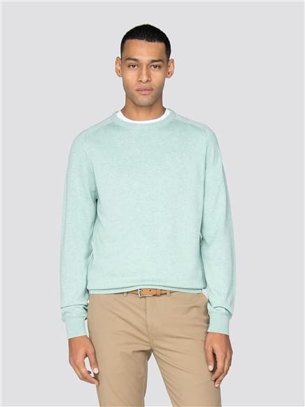Sea Blue Cotton Knitted Crew Neck Jumper