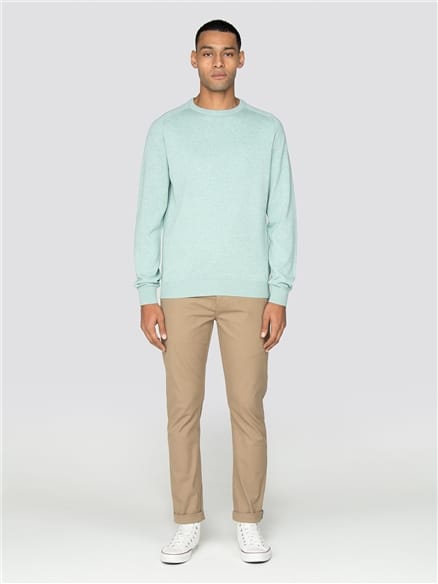 Sea Blue Cotton Knitted Crew Neck Jumper