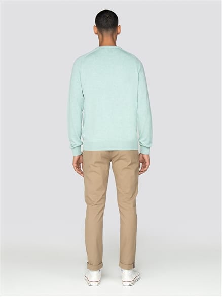 Sea Blue Cotton Knitted Crew Neck Jumper