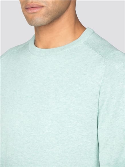 Sea Blue Cotton Knitted Crew Neck Jumper