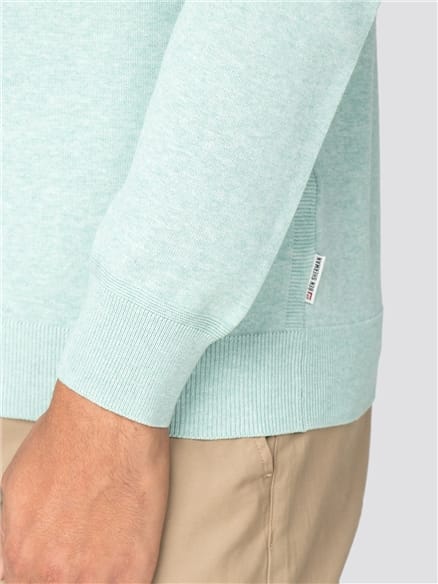 Sea Blue Cotton Knitted Crew Neck Jumper