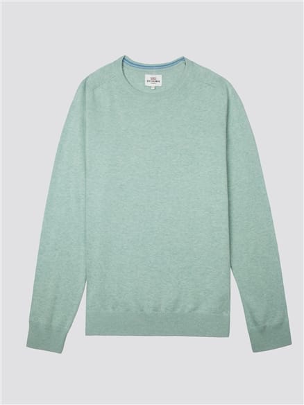 Sea Blue Cotton Knitted Crew Neck Jumper