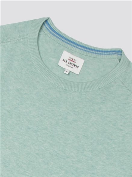 Sea Blue Cotton Knitted Crew Neck Jumper