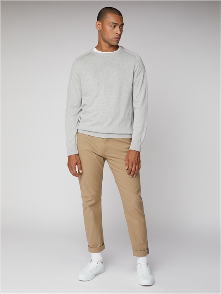 Grey Cotton Knitted Crew Neck