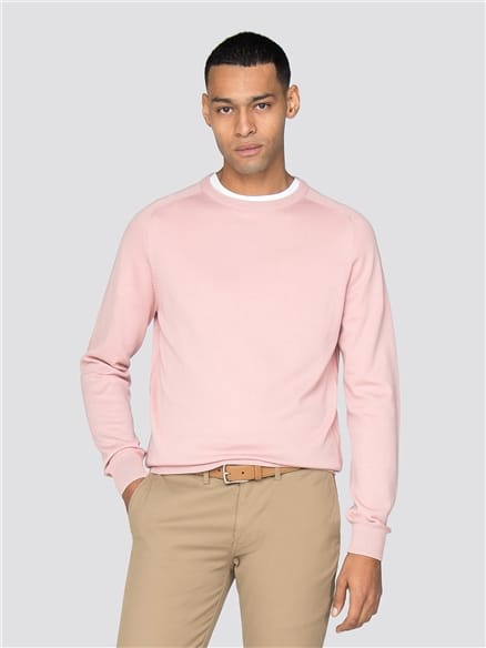 Pink Cotton Knitted Crew Neck Jumper