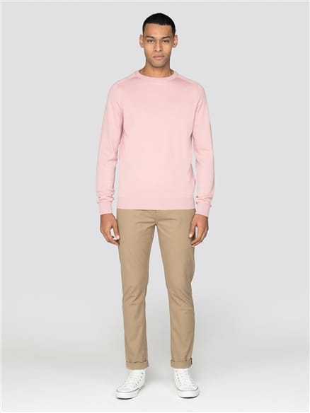 Pink Cotton Knitted Crew Neck Jumper