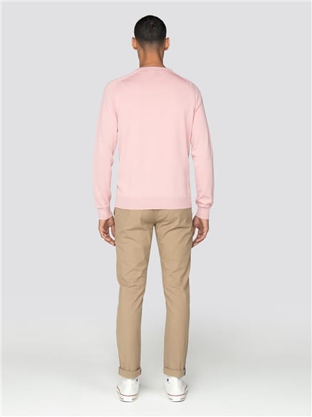 Pink Cotton Knitted Crew Neck Jumper