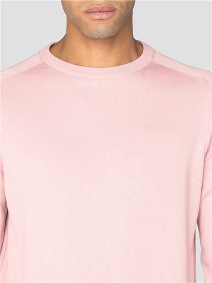 Pink Cotton Knitted Crew Neck Jumper
