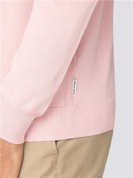 Pink Cotton Knitted Crew Neck Jumper