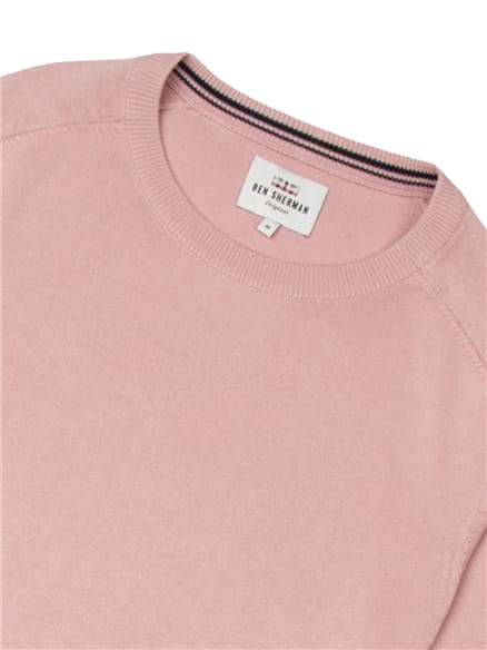 Pink Cotton Knitted Crew Neck Jumper