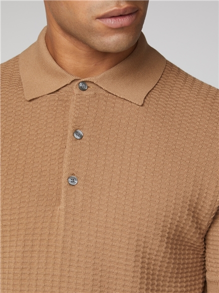 Men's Camel Brown Knitted Polo Shirt | Ben Sherman | Est 1963