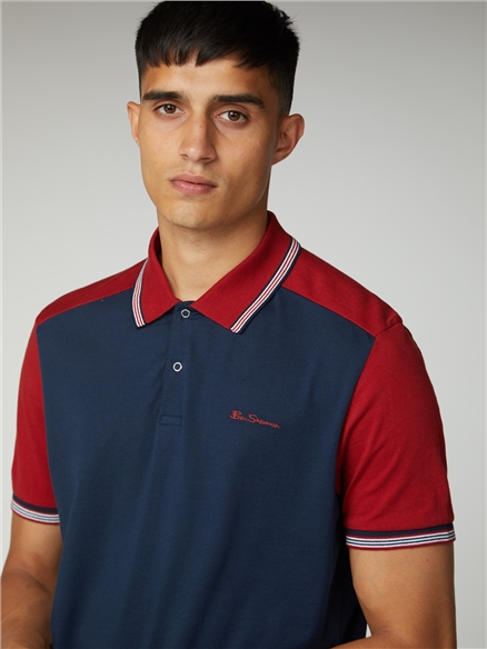 Red & Navy Cut and Sew Block Polo Shirt | Ben Sherman | Est 1963