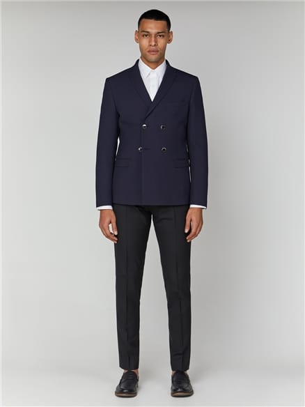 Navy Texture Double Breasted Jacket