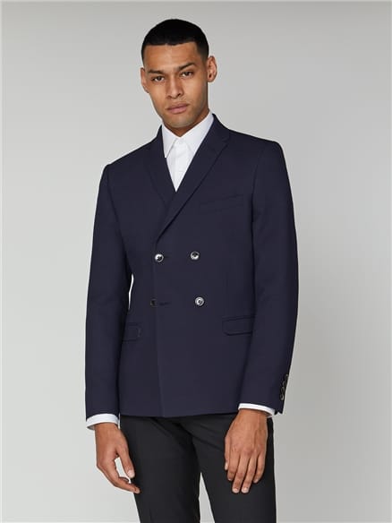 Navy Texture Double Breasted Jacket