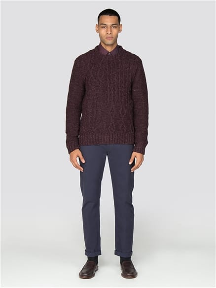 Burgundy Cableknit Crew Jumper