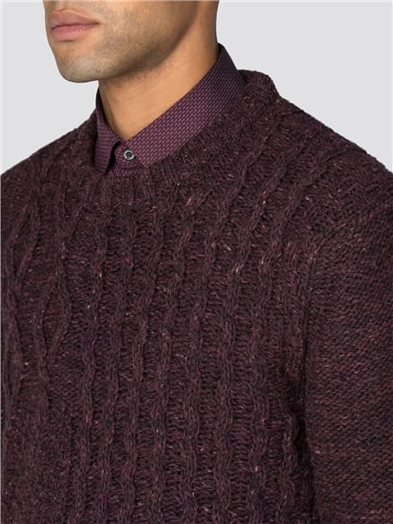 Burgundy Cableknit Crew Jumper