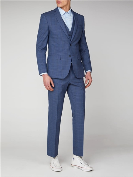 Light Blue Check Tailored Fit Suit Jacket
