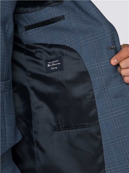 Light Blue Check Tailored Fit Suit Jacket