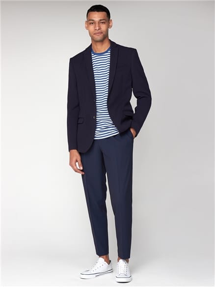 Navy Brushed Texture Unstructured Slim Jacket