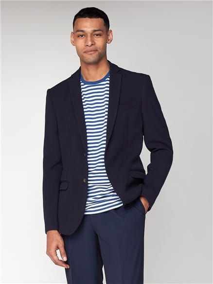Navy Brushed Texture Unstructured Slim Jacket