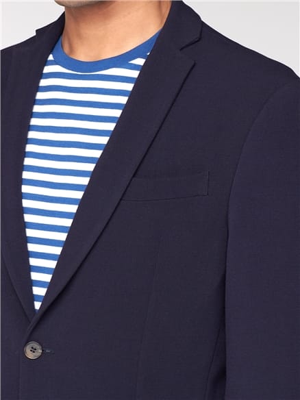 Navy Brushed Texture Unstructured Slim Jacket