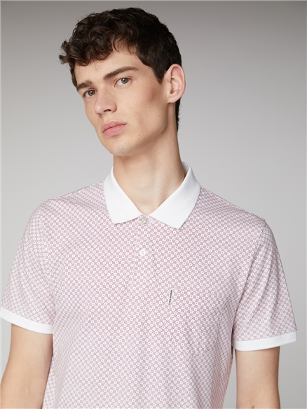 Men's White & Red Micro Print Polo | Ben Sherman | Est 1963