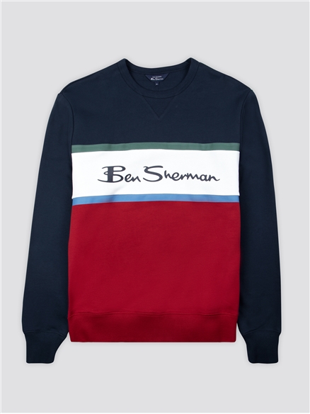 Navy Red Colour Striped Logo Jumper Ben Sherman Est 1963