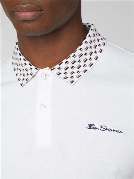 White Mod Jacquard Collar Polo Shirt | Ben Sherman | Est 1963