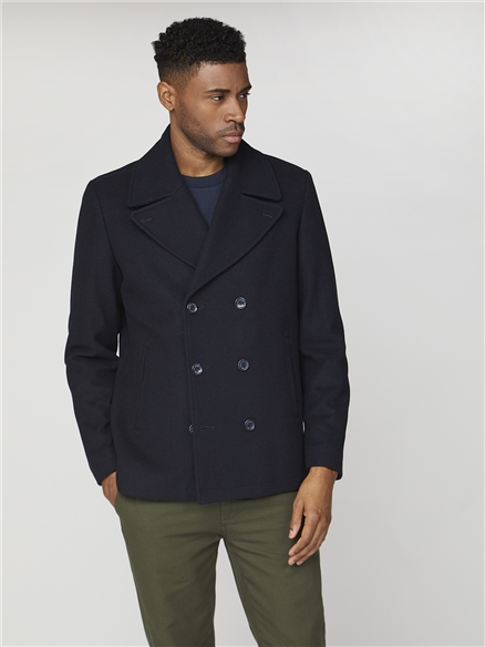 Single breasted hot sale peacoat mens