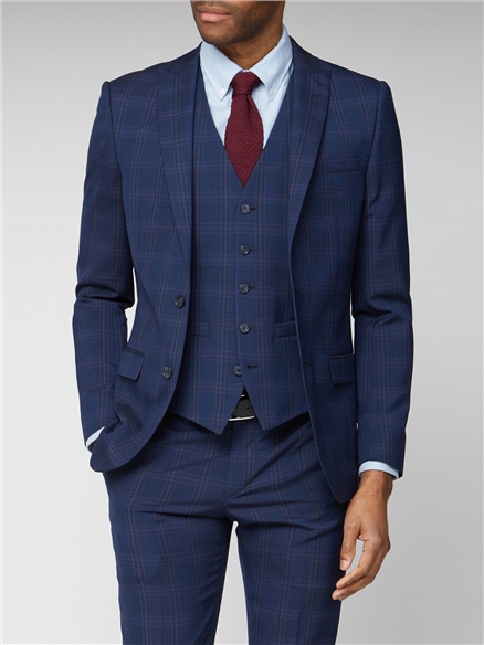 Men's Navy Pink Bold Check Suit Jacket | Ben Sherman