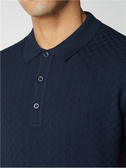 Men's Navy Textured Knit Polo Shirt | Ben Sherman | Est 1963