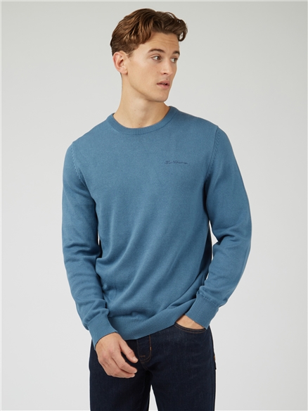 Signature Knitted Crew Neck - Blue Shadow