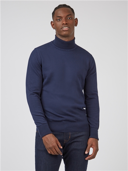 Mens blue clearance polo neck jumper