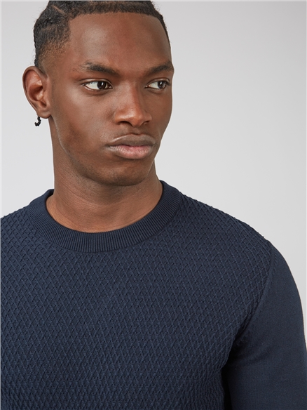 Textured Front Crew Neck Jumper - Dark Navy