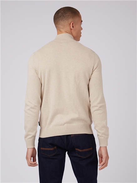 Half Zip Funnel Neck Jumper - Oatmeal