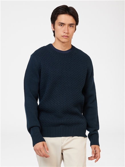 Textured knit jumper with raglan sleeves - deep blue