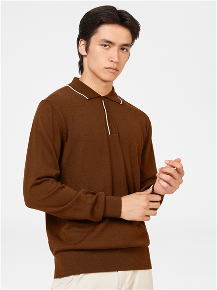 Tipped Merino Polo - Utility Brown | Ben Sherman