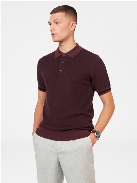 All Over Textured Polo Aubergine