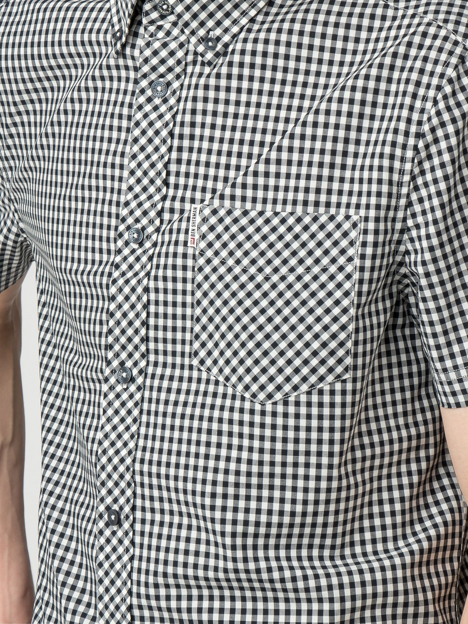Short Sleeve Black Button Down Gingham Shirt