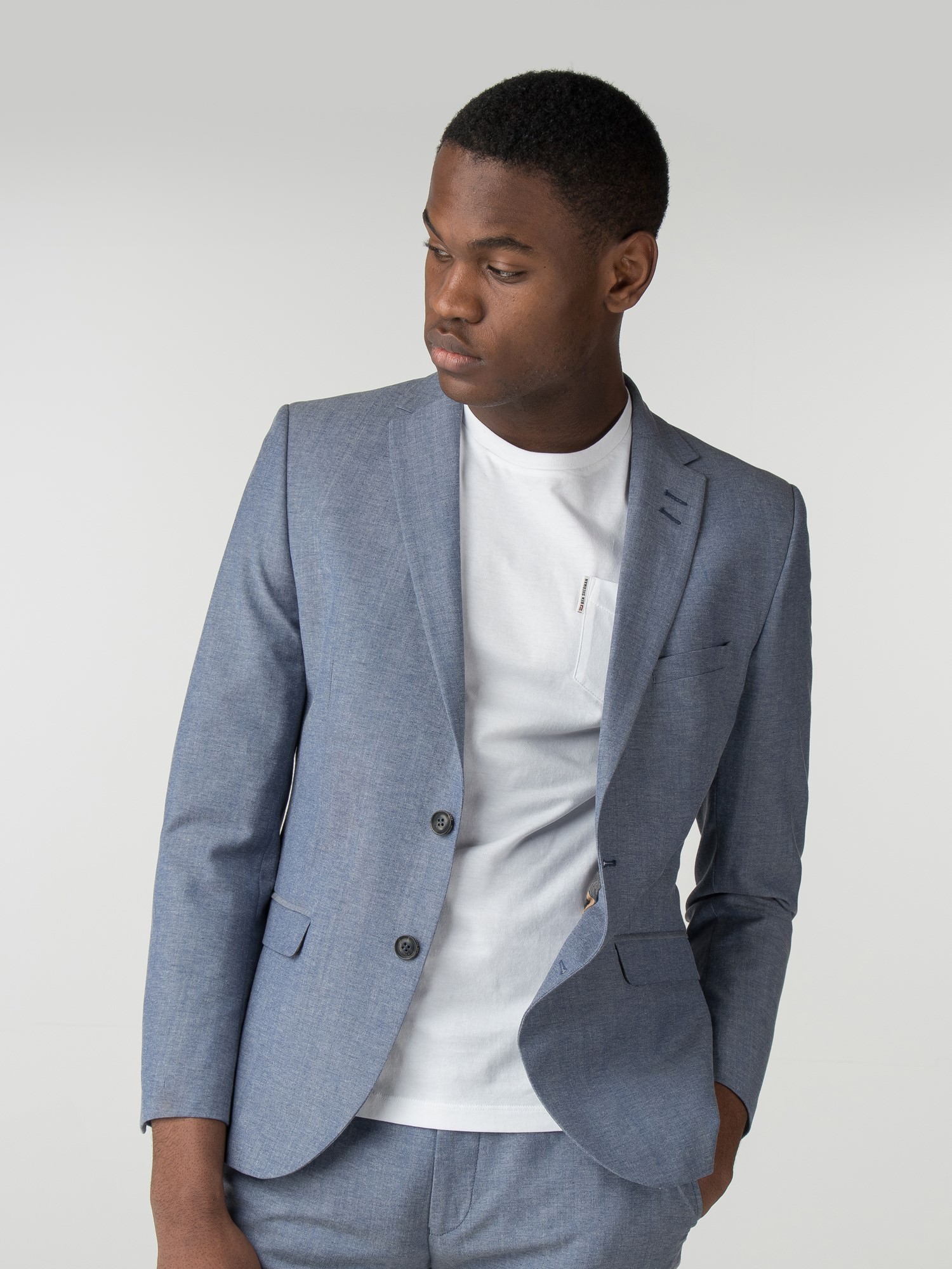 Men's Blue Chambray Skinny Fit Suit | Ben Sherman | Est 1963