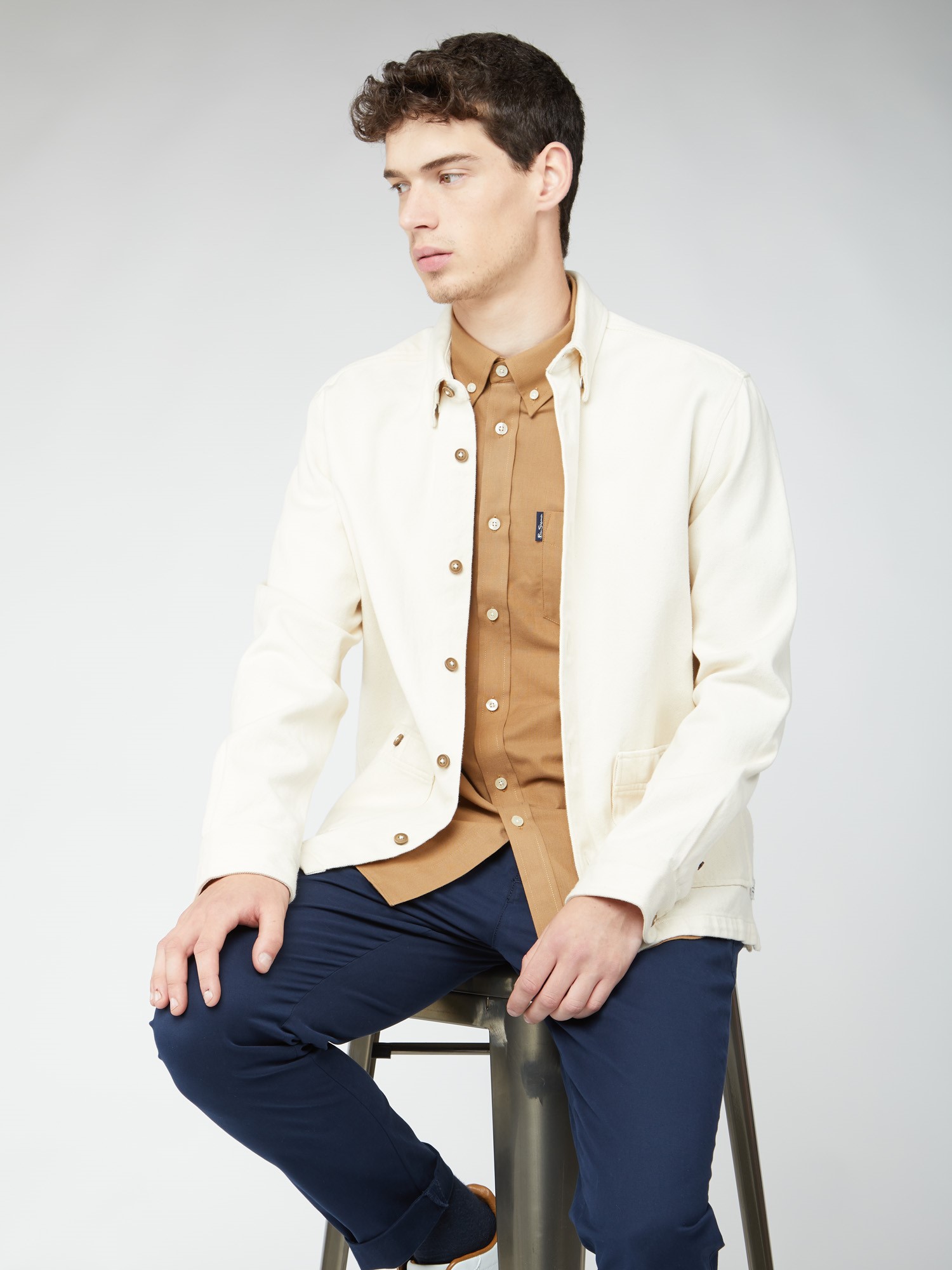 Short Sleeve Camel Brown Oxford Shirt 