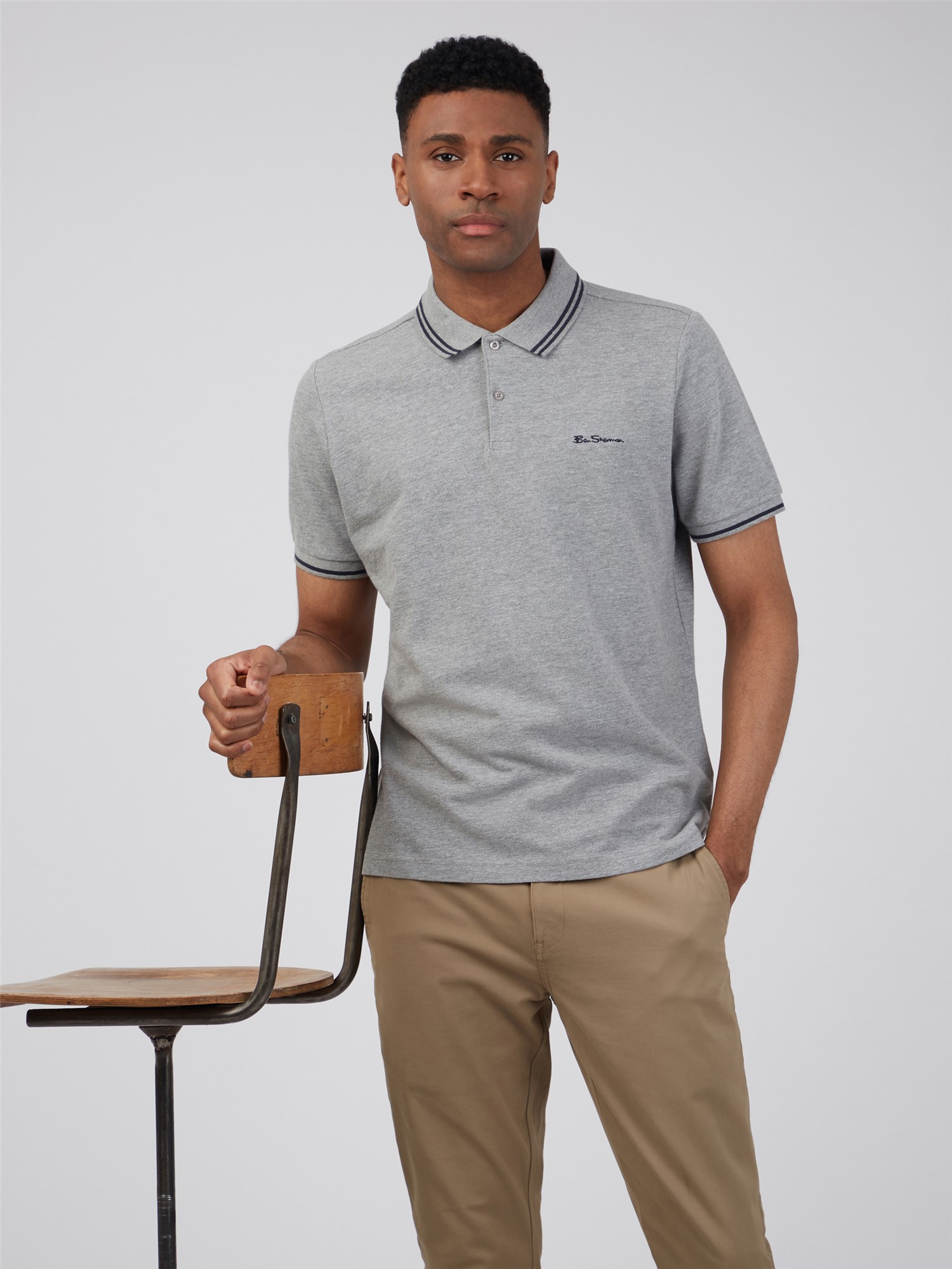 Men's Grey Marl Birdseye Pique Classic Short Sleeve Polo Shirt