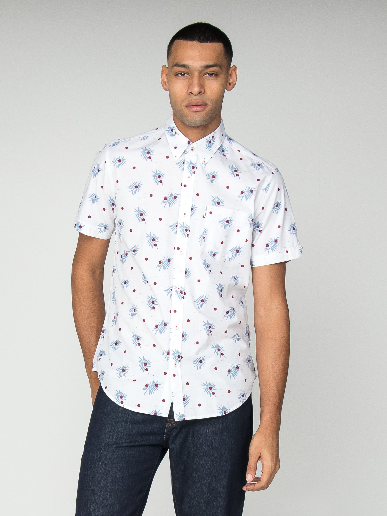 Mens White & Blue Palm Tree Print Shirt | Ben Sherman | Est 1963