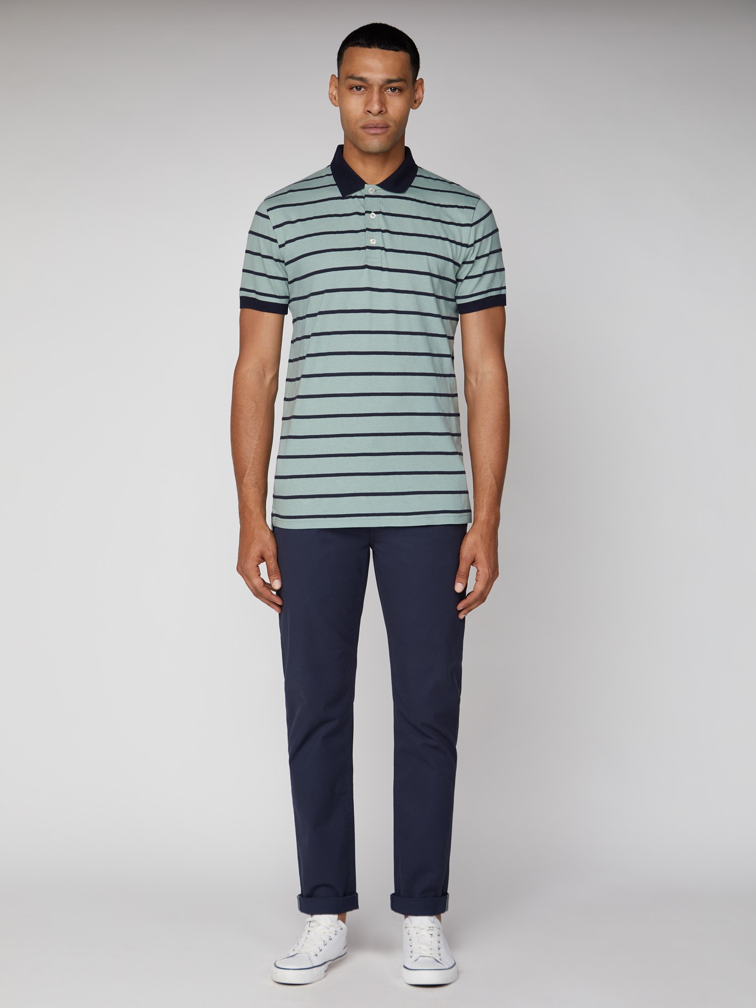 Men's Textured Blue Stripe Polo Shirt | Ben Sherman | Est 1963