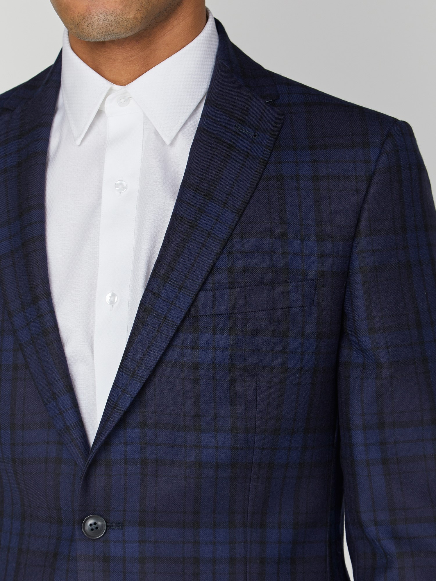 Men's Navy Blue Tartan Suit Jacket | Ben Sherman | Est 1963