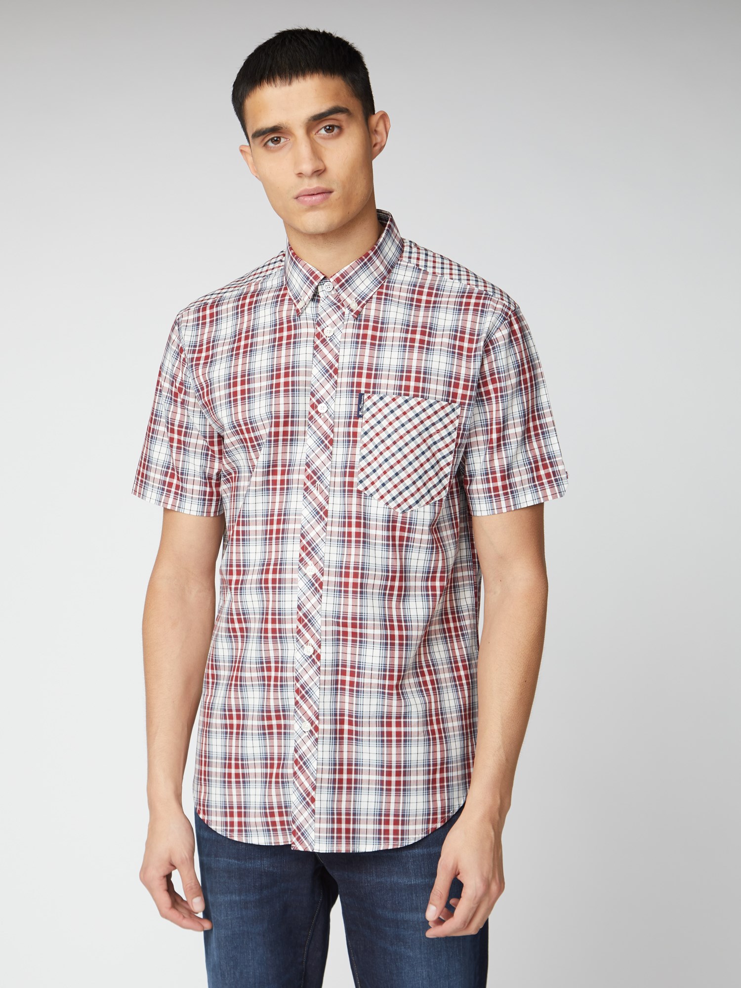 Red, Navy & White Mixed Check Shirt | Ben Sherman | Est 1963