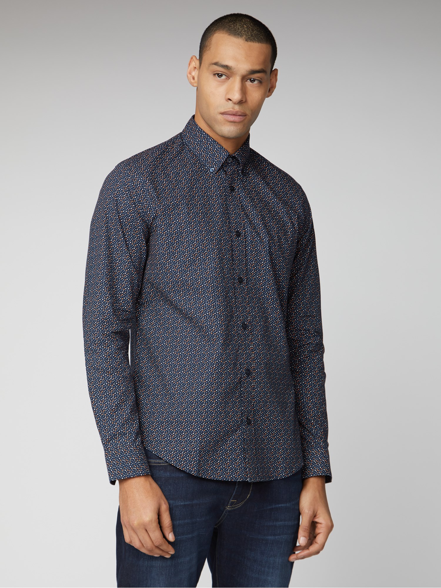 Mens Navy Pin Dot Print Button Up Shirt | Ben Sherman | Est 1963