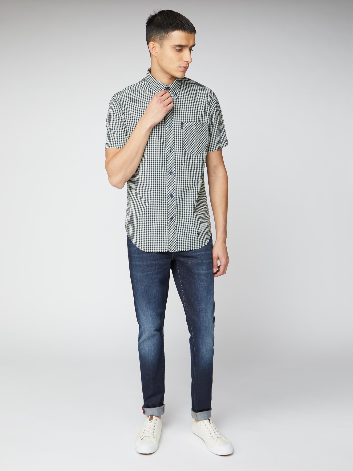 Men's Short Sleeved Green Gingham Shirt Ben Sherman Est 1963